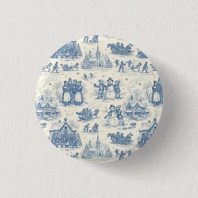 Blue Winter Toile Chinoiserie Button (Front)