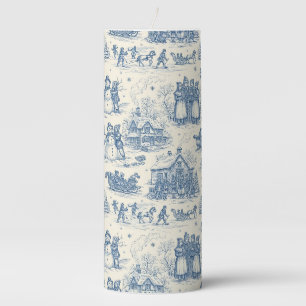 Blue Winter Toile Chinoiserie Pillar Candle