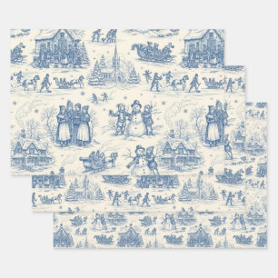 Blue Winter Toile Chinoiserie Wrapping Paper Sheets