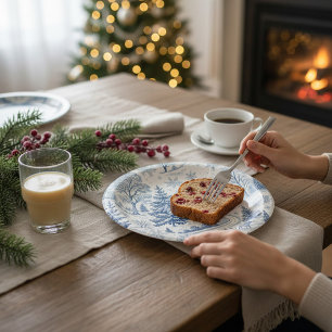 Blue Winter Village Christmas Toile Paper Plates