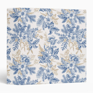 Blue Winter Vintage Flower Pattern 3 Ring Binder