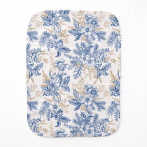 Blue Winter Vintage Flower Pattern Baby Burp Cloth