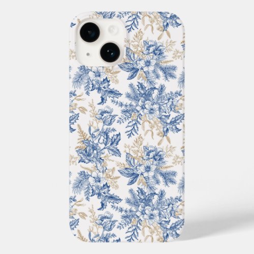 Blue Winter Vintage Flower Pattern Case_Mate iPhone 14 Case