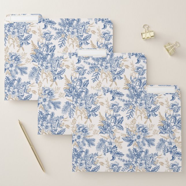 Blue Winter Vintage Flower Pattern File Folder (Set)