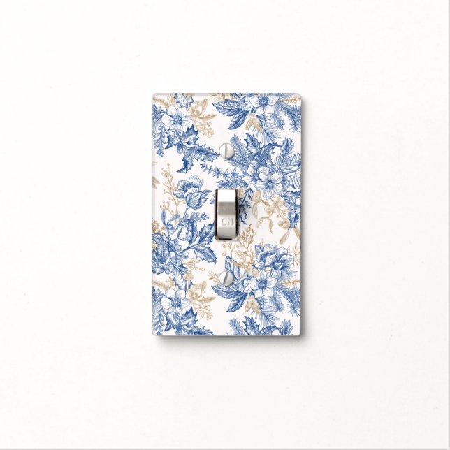 Blue Winter Vintage Flower Pattern Light Switch Cover (In Situ)