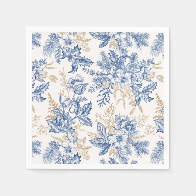 Blue Winter Vintage Flower Pattern Napkins (Front)