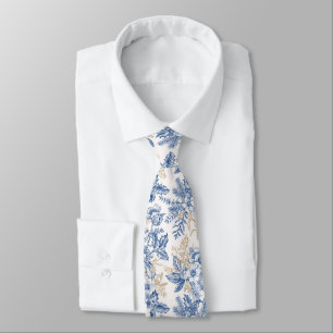 Blue Winter Vintage Flower Pattern Neck Tie