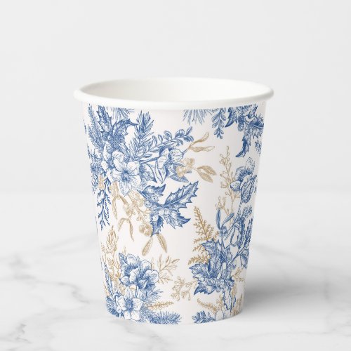 Blue Winter Vintage Flower Pattern Paper Cups