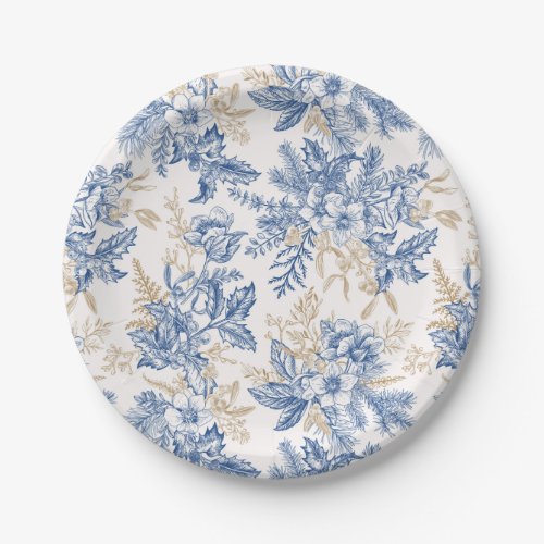 Blue Winter Vintage Flower Pattern Paper Plates