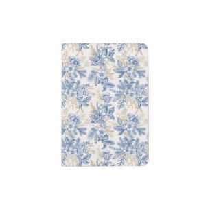 Blue Winter Vintage Flower Pattern Passport Holder