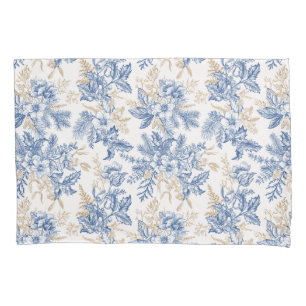 Blue Winter Vintage Flower Pattern Pillow Case