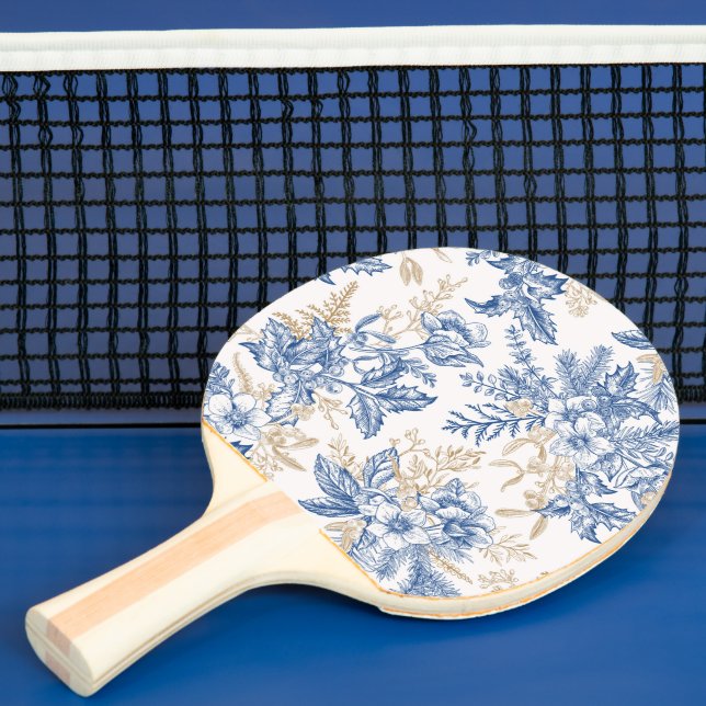 Blue Winter Vintage Flower Pattern Ping Pong Paddle (Insitu)