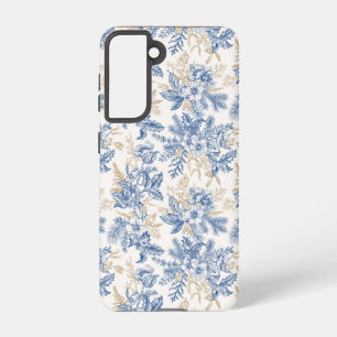 Blue Winter Vintage Flower Pattern Samsung Galaxy S21 Case