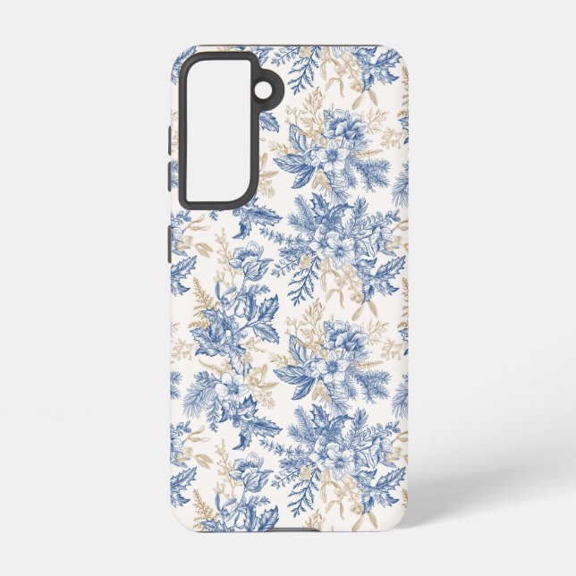 Blue Winter Vintage Flower Pattern Samsung Galaxy Case (Back)