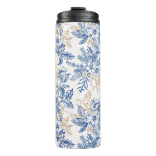 Blue Winter Vintage Flower Pattern Thermal Tumbler