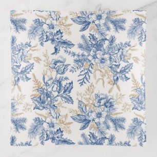 Blue Winter Vintage Flower Pattern Trinket Tray