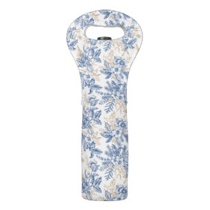 Blue Winter Vintage Flower Pattern Wine Bag
