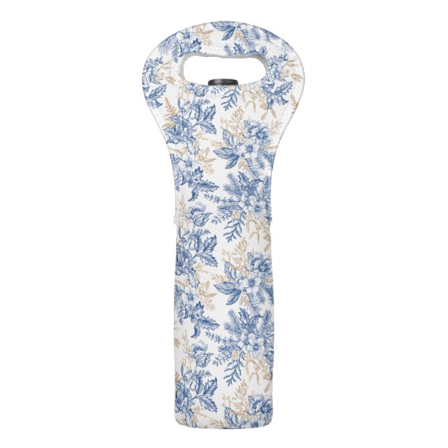 Blue Winter Vintage Flower Pattern Wine Bag (Front)