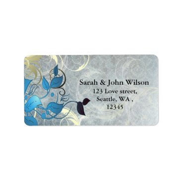 blue winter wedding leaves return address label