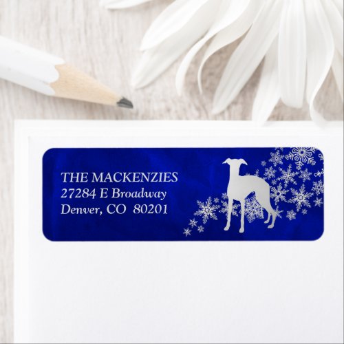 Blue Winter Whippet Dog Return Address Label