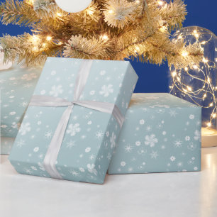 Blue Winter Wildflolowers and Stars Wrapping Paper