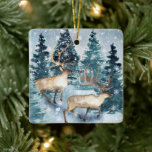 Blue Winter With Deers Ceramic Ornament at Zazzle