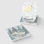 Blue Winter With Deers Stone Coaster at Zazzle