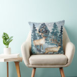 Blue Winter With Deers Throw Pillows at Zazzle