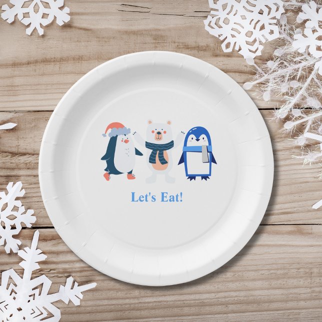Blue winter wonderland baby penguins polar bear  paper plates (Creator Uploaded)