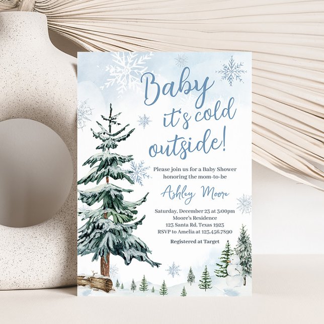 Blue Winter Wonderland Baby Shower  Invitation (Baby It's Cold Outside Baby Shower Invitation)