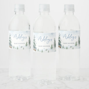 Blue Winter Wonderland Baby Shower Water Bottle Label
