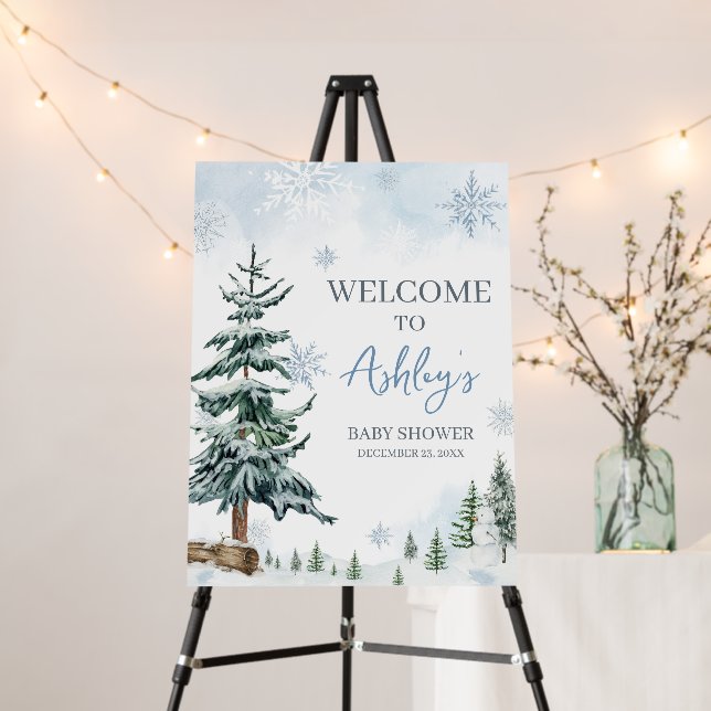 Blue Winter Wonderland Baby Shower Welcome Sign (In Situ (Stand))