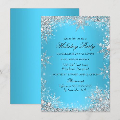 Blue Winter Wonderland Christmas Holiday Party Custom Invites