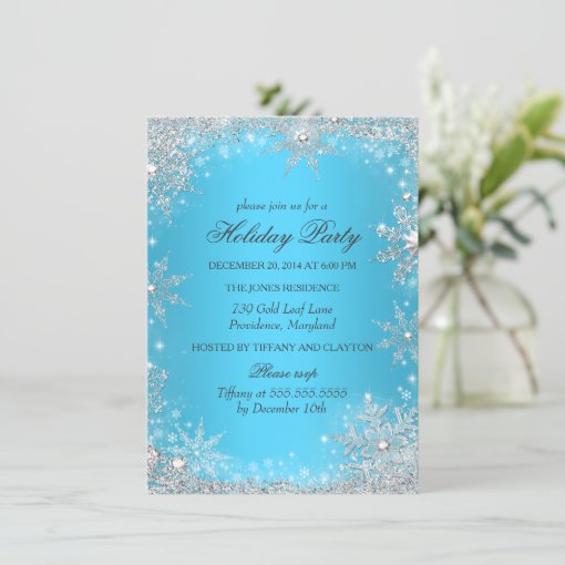 Blue Winter Wonderland Christmas Holiday Party Invitation | Zazzle