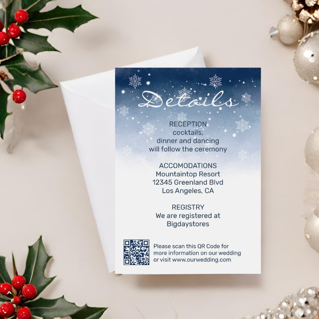 Blue Winter Wonderland Christmas Wedding  Enclosure Card (Creator Uploaded)