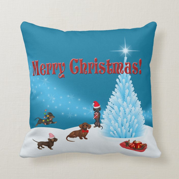 Blue Winter Wonderland Dachshund Christmas Pillow | Zazzle.com