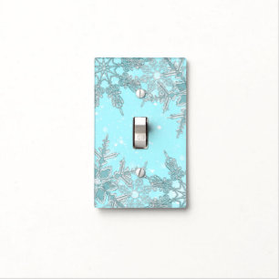 Blue Winter Wonderland Elegant Snowflakes Holiday Light Switch Cover