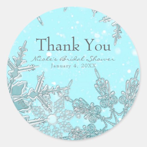 Blue Winter Wonderland Elegant Snowflakes Wedding Classic Round Sticker