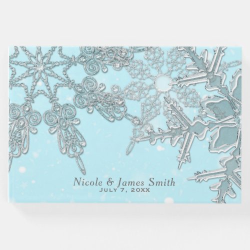 Blue Winter Wonderland Elegant Snowflakes Wedding Guest Book