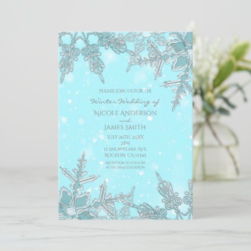 Blue Winter Wonderland Elegant Snowflakes Wedding Invitation | Zazzle