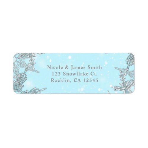 Blue Winter Wonderland Elegant Snowflakes Wedding Label