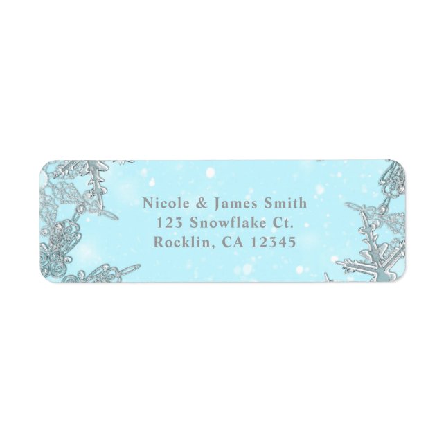 Blue Winter Wonderland Elegant Snowflakes Wedding Label (Front)