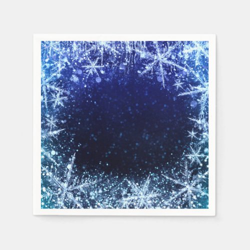 Blue Winter Wonderland Icy Snowflakes Party Napkins