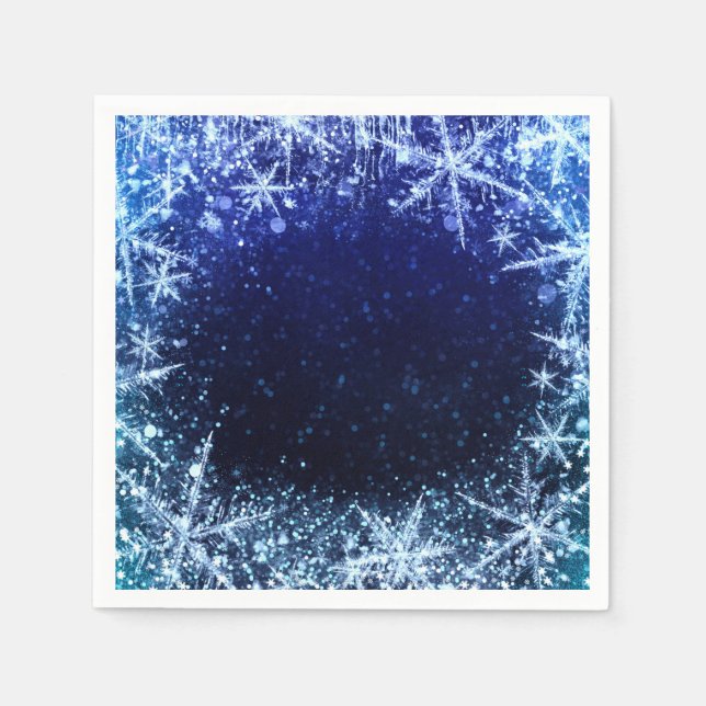 Blue Winter Wonderland Icy Snowflakes Party Napkins (Front)