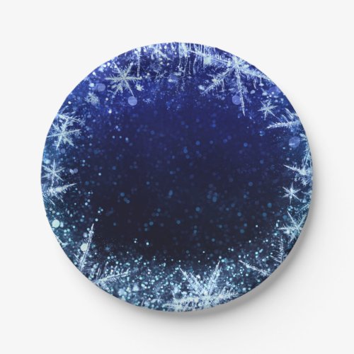 Blue Winter Wonderland Icy Snowflakes Party Paper Plates