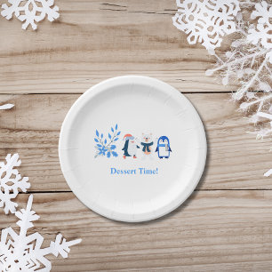 Blue winter wonderland penguins polar bear dessert paper plates