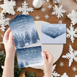 Blue Winter Wonderland Pine Christmas Wedding  All In One Invitation<br><div class="desc">If you are looking for a wedding theme that captures the enchanting beauty of winter, then a blue winter wonderland pine forest Christmas wedding design is the perfect choice for you. This design combines elements of rustic winter wonderland wedding with navy blue pine forest wedding, making it a festive and...</div>