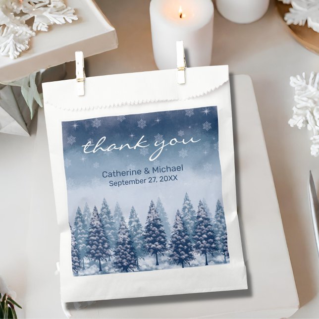 Blue Winter Wonderland Pine Christmas Wedding  Favor Bag (Creator Uploaded)