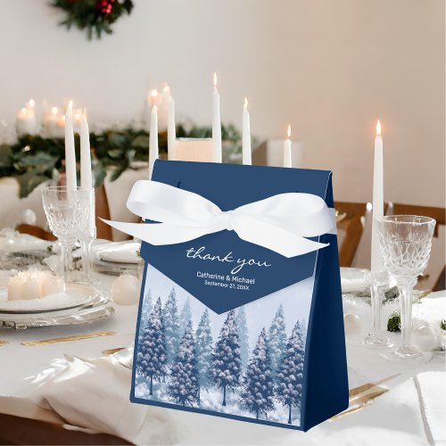 Blue Winter Wonderland Pine Christmas Wedding  Favor Boxes