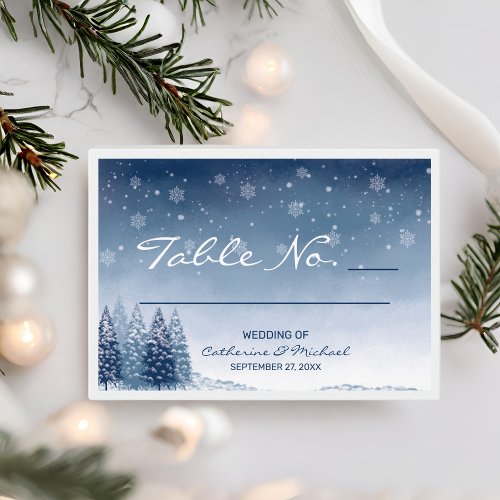 Blue Winter Wonderland Pine Christmas Wedding  Place Card